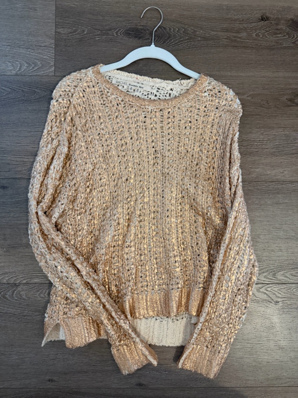 RACHEL Rachel Roy Open-Weave Crewneck Sweater in Peach-Gold